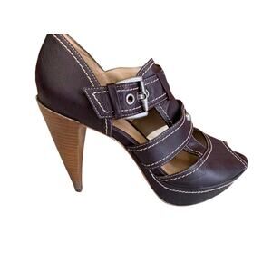 Boutique 9 Hazeline Buckle Detail Brown Platform Heeled Sandals 10